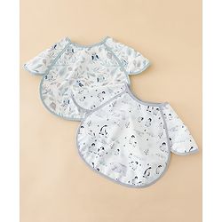 Babyhug Waterproof Polyester Half Sleeves Feeding Bibs Pack of 2 Bunny & Panda Print| Easy  Velcro Closure| Crumb Catcher Pocket| Washable & Lightweight| 0+ Months