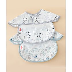 Babyhug Waterproof Polyester Half Sleeves Feeding Bibs Pack of 2 Bunny & Panda Print| Easy  Velcro Closure| Crumb Catcher Pocket| Washable & Lightweight| 0+ Months