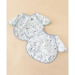 Babyhug Waterproof Polyester Half Sleeves Feeding Bibs Pack of 2 Bunny & Panda Print| Easy  Velcro Closure| Crumb Catcher Pocket| Washable & Lightweight| 0+ Months