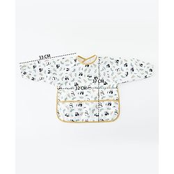 Babyhug Full Sleeve Waterproof Polyester Feeding Bib Panda Print| Long Sleeves| Crumb Catcher Pocket| Easy Velcro Closure| Mess-Free Feeding| 0+ Months