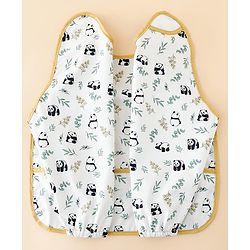Babyhug Full Sleeve Waterproof Polyester Feeding Bib Panda Print| Long Sleeves| Crumb Catcher Pocket| Easy Velcro Closure| Mess-Free Feeding| 0+ Months