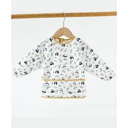 Babyhug Full Sleeve Waterproof Polyester Feeding Bib Panda Print| Long Sleeves| Crumb Catcher Pocket| Easy Velcro Closure| Mess-Free Feeding| 0+ Months