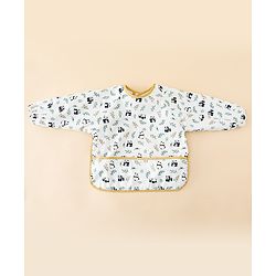 Babyhug Full Sleeve Waterproof Polyester Feeding Bib Panda Print| Long Sleeves| Crumb Catcher Pocket| Easy Velcro Closure| Mess-Free Feeding| 0+ Months