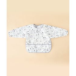 Babyhug Full Sleeve Waterproof Polyester Feeding Bib Panda Print| Long Sleeves| Crumb Catcher Pocket| Easy Velcro Closure| Mess-Free Feeding| 0+ Months