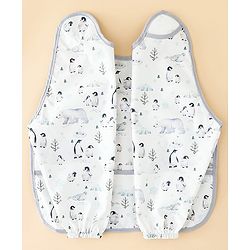 Babyhug Full Sleeve Waterproof Polyester Feeding Bib Panda Print| Long Sleeves| Crumb Catcher Pocket| Easy Velcro Closure| Mess-Free Feeding| 0+ Months