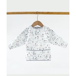Babyhug Full Sleeve Waterproof Polyester Feeding Bib Panda Print| Long Sleeves| Crumb Catcher Pocket| Easy Velcro Closure| Mess-Free Feeding| 0+ Months