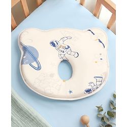 Babyhug Bear Shaped Baby Head Support Pillow Space Print| Prevents Flat Head| Cotton Pillow for Newborn| Soft Breathable Cotton Cover| Ergonomic Head Support| Lightweight Travel Friendly| Memory Foam
