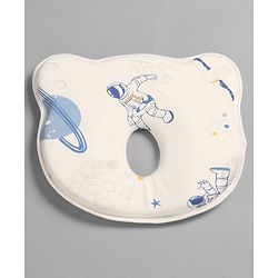 Babyhug Bear Shaped Baby Head Support Pillow Space Print| Prevents Flat Head| Cotton Pillow for Newborn| Soft Breathable Cotton Cover| Ergonomic Head Support| Lightweight Travel Friendly| Memory Foam