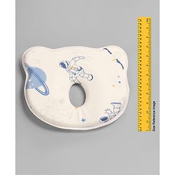 Babyhug Bear Shaped Baby Head Support Pillow Space Print| Prevents Flat Head| Cotton Pillow for Newborn| Soft Breathable Cotton Cover| Ergonomic Head Support| Lightweight Travel Friendly| Memory Foam