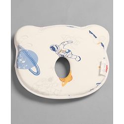 Babyhug Bear Shaped Baby Head Support Pillow Space Print| Prevents Flat Head| Cotton Pillow for Newborn| Soft Breathable Cotton Cover| Ergonomic Head Support| Lightweight Travel Friendly| Memory Foam