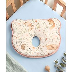 Babyhug Bear Shaped Baby Head Support Pillow Space Print| Prevents Flat Head| Cotton Pillow for Newborn| Soft Breathable Cotton Cover| Ergonomic Head Support| Lightweight Travel Friendly| Memory Foam
