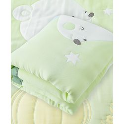Babyhug 100% Pure Cotton Jacquard Gauze Baby Blanket Happy Bear Print 10 Layer Quilting Ultra Soft Breathable & Absorbent 0-24 Months New Born Essential -Green