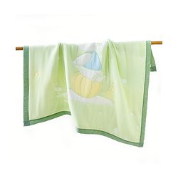 Babyhug 100% Pure Cotton Jacquard Gauze Baby Blanket Happy Bear Print 10 Layer Quilting Ultra Soft Breathable & Absorbent 0-24 Months New Born Essential -Green