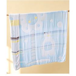 Babyhug 100% Pure Bamboo Baby Blanket Cute Bear Print 6 Layer Quilting Ultra Soft & Light Weight (520g)| Breathable & Absorbent 0-24 Months New Born Essential  - Blue