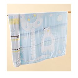 Babyhug 100% Pure Bamboo Baby Blanket Cute Bear Print 6 Layer Quilting Ultra Soft & Light Weight (520g)| Breathable & Absorbent 0-24 Months New Born Essential  - Blue