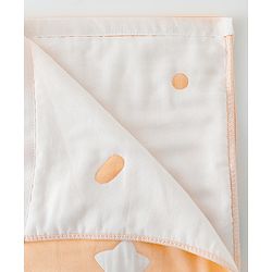 Babyhug 100% Pure Cotton Baby Blanket Bear Print 4 Layer Quilting| Ultra Soft & light Weight (470g) Breathable & Absorbent| 0-24 Months New Born Essential- Peach