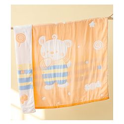 Babyhug 100% Pure Cotton Baby Blanket Bear Print 4 Layer Quilting| Ultra Soft & light Weight (470g) Breathable & Absorbent| 0-24 Months New Born Essential- Peach