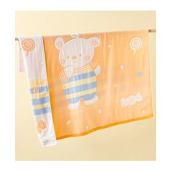 Babyhug 100% Pure Cotton Baby Blanket Bear Print 4 Layer Quilting| Ultra Soft & light Weight (470g) Breathable & Absorbent| 0-24 Months New Born Essential- Peach