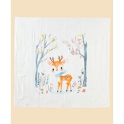 Babyhug 100% Pure Cotton Four Layer Baby Blanket Cute Fawn Print Super Soft & Absorbent Lightweight Breathable Quilt (320g) Gentle on Baby Skin| 024 Months New Born Essential - White