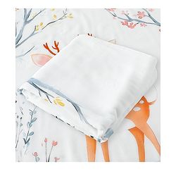 Babyhug 100% Pure Cotton Four Layer Baby Blanket Cute Fawn Print Super Soft & Absorbent Lightweight Breathable Quilt (320g) Gentle on Baby Skin| 024 Months New Born Essential - White