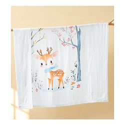 Babyhug 100% Pure Cotton Four Layer Baby Blanket Cute Fawn Print Super Soft & Absorbent Lightweight Breathable Quilt (320g) Gentle on Baby Skin| 024 Months New Born Essential - White