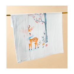 Babyhug 100% Pure Cotton Four Layer Baby Blanket Cute Fawn Print Super Soft & Absorbent Lightweight Breathable Quilt (320g) Gentle on Baby Skin| 024 Months New Born Essential - White