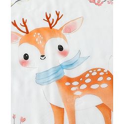 Babyhug 100% Pure Cotton Four Layer Baby Blanket Cute Fawn Print Super Soft & Absorbent Lightweight Breathable Quilt (320g) Gentle on Baby Skin| 024 Months New Born Essential - White