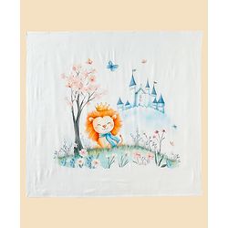 Babyhug 100% Pure Cotton Four Layer Baby Blanket  Lion Print Super Soft & Absorbent Lightweight Breathable Quilt (320g) Gentle on Baby Skin 024 Months| New Born Essential - White