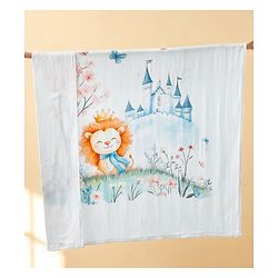 Babyhug 100% Pure Cotton Four Layer Baby Blanket  Lion Print Super Soft & Absorbent Lightweight Breathable Quilt (320g) Gentle on Baby Skin 024 Months| New Born Essential - White