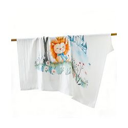 Babyhug 100% Pure Cotton Four Layer Baby Blanket  Lion Print Super Soft & Absorbent Lightweight Breathable Quilt (320g) Gentle on Baby Skin 024 Months| New Born Essential - White