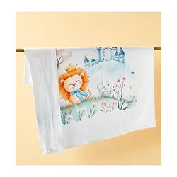 Babyhug 100% Pure Cotton Four Layer Baby Blanket  Lion Print Super Soft & Absorbent Lightweight Breathable Quilt (320g) Gentle on Baby Skin 024 Months| New Born Essential - White