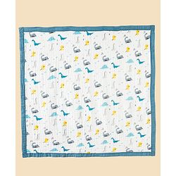 Babyhug 6 Layer Muslin Baby Blanket with Contrast Wide Edge Dinosaur Print - Blue | Absorbent Soft & Breathable| AllSeason Blanket| NewBorn Gifting| Bath Towel, Wrapper, Feeding Towel| Machine Washable