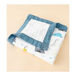 Babyhug 6 Layer Muslin Baby Blanket with Contrast Wide Edge Dinosaur Print - Blue | Absorbent Soft & Breathable| AllSeason Blanket| NewBorn Gifting| Bath Towel, Wrapper, Feeding Towel| Machine Washable