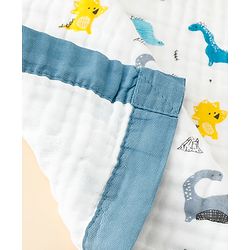 Babyhug 6 Layer Muslin Baby Blanket with Contrast Wide Edge Dinosaur Print - Blue | Absorbent Soft & Breathable| AllSeason Blanket| NewBorn Gifting| Bath Towel, Wrapper, Feeding Towel| Machine Washable