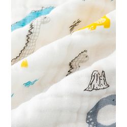 Babyhug 6 Layer Muslin Baby Blanket with Contrast Wide Edge Dinosaur Print - Blue | Absorbent Soft & Breathable| AllSeason Blanket| NewBorn Gifting| Bath Towel, Wrapper, Feeding Towel| Machine Washable