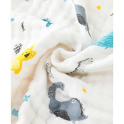 Babyhug 6 Layer Muslin Baby Blanket with Contrast Wide Edge Dinosaur Print - Blue | Absorbent Soft & Breathable| AllSeason Blanket| NewBorn Gifting| Bath Towel, Wrapper, Feeding Towel| Machine Washable