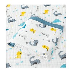 Babyhug 6 Layer Muslin Baby Blanket with Contrast Wide Edge Dinosaur Print - Blue | Absorbent Soft & Breathable| AllSeason Blanket| NewBorn Gifting| Bath Towel, Wrapper, Feeding Towel| Machine Washable