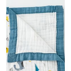 Babyhug 6 Layer Muslin Baby Blanket with Contrast Wide Edge Dinosaur Print - Blue | Absorbent Soft & Breathable| AllSeason Blanket| NewBorn Gifting| Bath Towel, Wrapper, Feeding Towel| Machine Washable