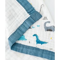Babyhug 6 Layer Muslin Baby Blanket with Contrast Wide Edge Dinosaur Print - Blue | Absorbent Soft & Breathable| AllSeason Blanket| NewBorn Gifting| Bath Towel, Wrapper, Feeding Towel| Machine Washable