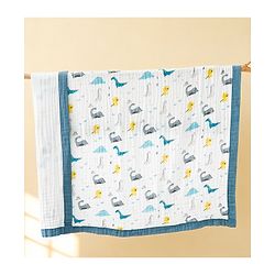 Babyhug 6 Layer Muslin Baby Blanket with Contrast Wide Edge Dinosaur Print - Blue | Absorbent Soft & Breathable| AllSeason Blanket| NewBorn Gifting| Bath Towel, Wrapper, Feeding Towel| Machine Washable