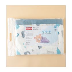 Babyhug 6 Layer Muslin Baby Blanket with Contrast Wide Edge Dinosaur Print - Blue | Absorbent Soft & Breathable| AllSeason Blanket| NewBorn Gifting| Bath Towel, Wrapper, Feeding Towel| Machine Washable