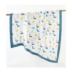 Babyhug 6 Layer Muslin Baby Blanket with Contrast Wide Edge Dinosaur Print - Blue | Absorbent Soft & Breathable| AllSeason Blanket| NewBorn Gifting| Bath Towel, Wrapper, Feeding Towel| Machine Washable