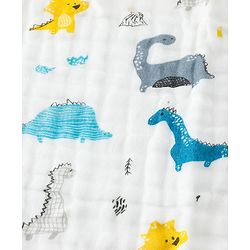 Babyhug 6 Layer Muslin Baby Blanket with Contrast Wide Edge Dinosaur Print - Blue | Absorbent Soft & Breathable| AllSeason Blanket| NewBorn Gifting| Bath Towel, Wrapper, Feeding Towel| Machine Washable