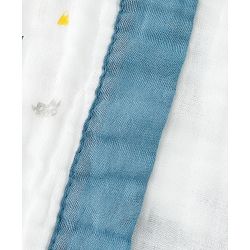Babyhug 6 Layer Muslin Baby Blanket with Contrast Wide Edge Dinosaur Print - Blue | Absorbent Soft & Breathable| AllSeason Blanket| NewBorn Gifting| Bath Towel, Wrapper, Feeding Towel| Machine Washable