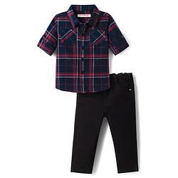 Babyhug Cotton Woven Full Sleeves Checkered Shirt & Denim Jeans Set - Black