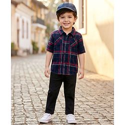 Babyhug Cotton Woven Full Sleeves Checkered Shirt & Denim Jeans Set - Black