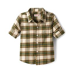 Babyhug Cotton Woven Full Sleeves Checkered Shirt & Trouser Set - Olive Green