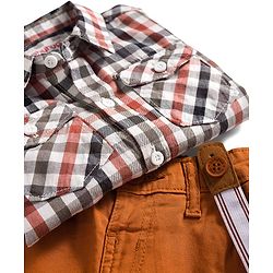 Babyhug Cotton Woven Full Sleeves Checkered Shirt & Trouser Set with Suspender - Mustard