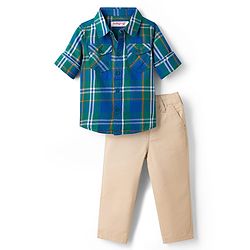 Babyhug Cotton Woven Full Sleeves Checkered Shirt & Trouser Set - Blue & Beige