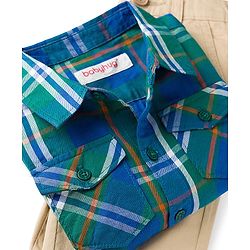 Babyhug Cotton Woven Full Sleeves Checkered Shirt & Trouser Set - Blue & Beige